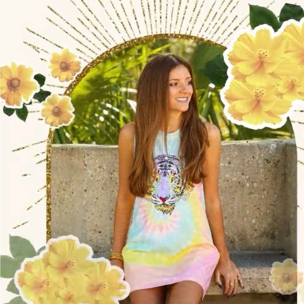 Sparkle City Tiger Embellished Sequin Tie Dye Tank Dress Size Large LSU Tigers - Picture 3 of 15